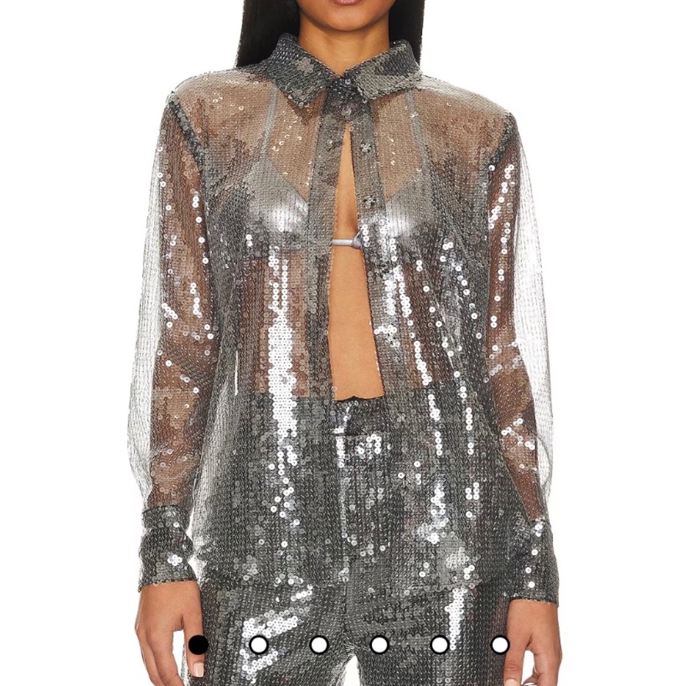 Revolve Wyatt Button Down Sequin Top - image 1